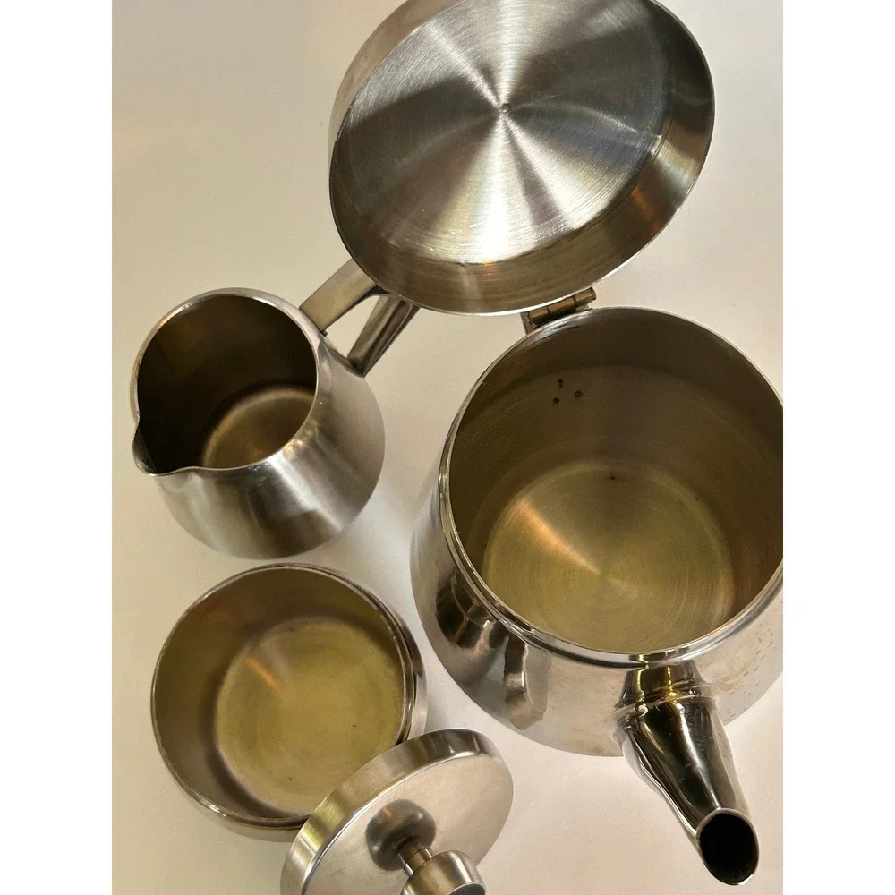 Vintage Regal Stainless Steel Coffee Pot,‎ Creamer, Sugar Set MCM Retro Art Deco